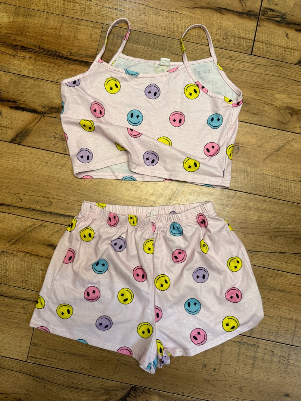 Girls Pink Smile Print Pajama Set - Crop Tank & Shorts - Picture 1 of 1